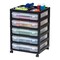 IRIS USA 5 Drawers 12” x 12” Scrapbook Plastic Rolling Storage Cart with Organizer Top with Casters, Black/White